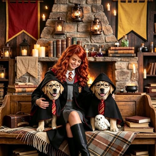 Dog Wizard Costume Set for Small Dogs, Black Red Cape with Tie and Round Glasses, Funny Halloween Dog Costume for Puppy, Pet Parties, Trick or Treat, Photo Props and Dress Up Fun for Parties - Image 6