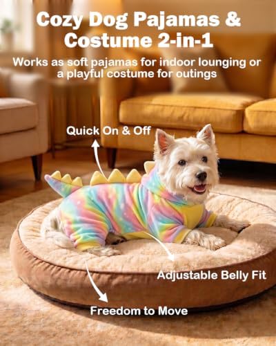 CuteBone Dinosaur Pet Costume Onesie - Hooded Puppy Pajamas - Small Dog Clothes Cat Full-Body Romper COSH09XL - Image 3