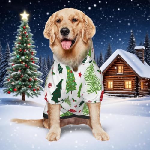Christmas Dog Hoodie, White Tree Print, with Leash Hole - Image 6