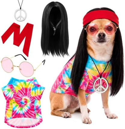 Hillban 5 Pcs Hippie Dog Costume Halloween Pet Costume Accessories, M by Hillban