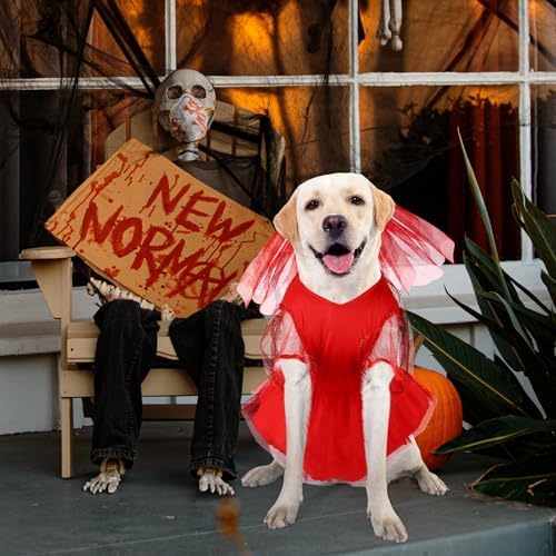 2 Pcs Halloween Dog Beetle Costume, Red Tulle Dress Black Wig - Image 5