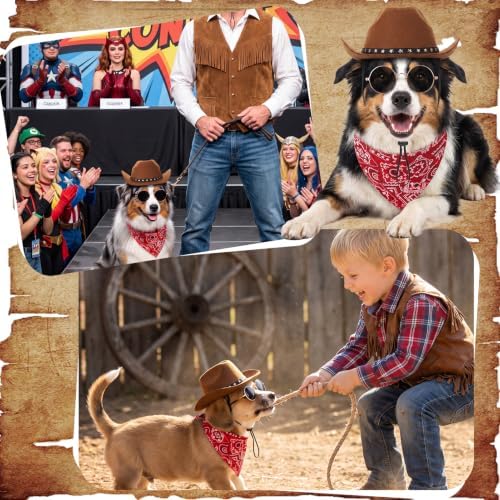 Pet Cowboy Costume Dog Halloween Costumes with Hat Bandana Glasses (L) - Image 4