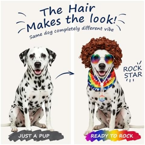 EXPAWLORER 4 Pcs Hippie Dog Halloween Costume, Funny Pet Cosplay Set Includes Adjustable Curler Wig, Sunglasses, Tie-Dye Scarf & Necklace, Ideal for Halloween, Christmas, Cosplay & Birthday Parties - Image 2