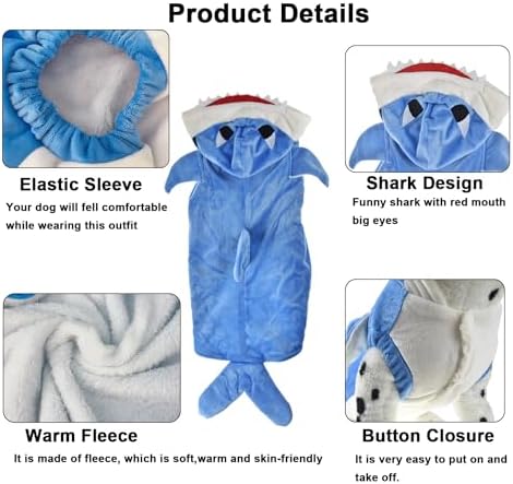 FLAdorepet Halloween Large Dog Shark Costume Outfit Fleece Warm Clothes,3XL - Image 5