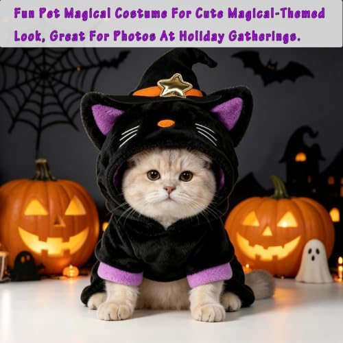 Halloween Dog Magician Costume, Warm Cat Wizard Outfit with Hood，Large - Image 5