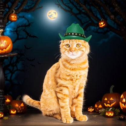 choyaxo Pet Cowboy Costume Cosplay Cap Halloween Costumes for Dogs Cat Pet Party Decoration Mini Cowboy Hat (Green, Small) - Image 4