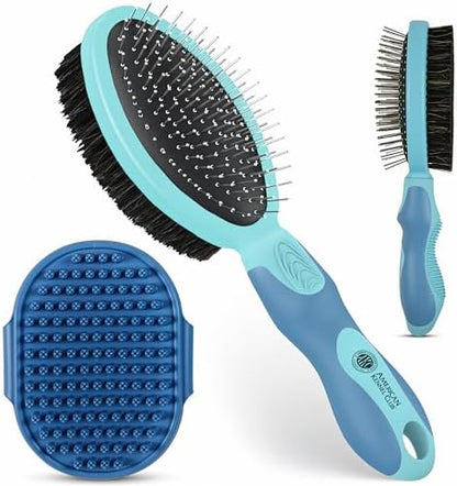 AKC Double-Sided Dog Grooming Brush, Bristle & Pin, Dogs & Cats by AmericanKennelClub