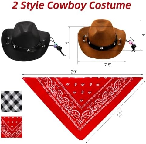 Eorbow 4 Pack Pet Cowboy Costume Accessories Set, 2 Pcs Cowboy Hat and 2 Pcs Bandana Scarf, Puppy Kitten Halloween Christmas Costume, West Cowboy Accessories Party Cosplay Wearing for Cats Small Dogs - Image 2