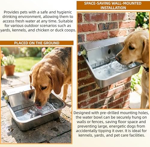 Stainless Steel Automatic Pet Waterer with Flip-Top & Wall Mount