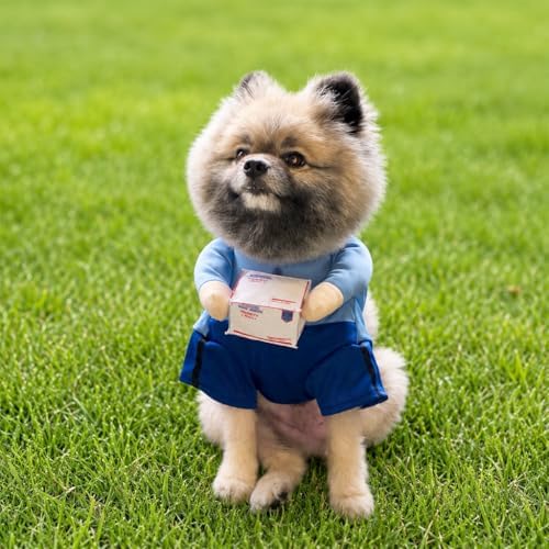 Postman Blue Pet Halloween Costume, Plush Parcel and Postman Hat - Small to Medium-Large Breed Funny Clothes Outfit Apparel (Small) - Image 4