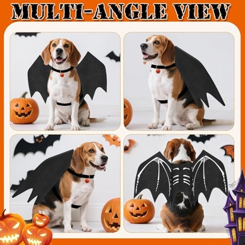 Olanrun Dog Halloween Costumes, Adjustable Dog Bat Wings Costumes for Medium Dogs with Pumpkin Bell Skeleton Print On The Back, Pet Costume Halloween Cosplay Party Dress Up, M Black - Image 4