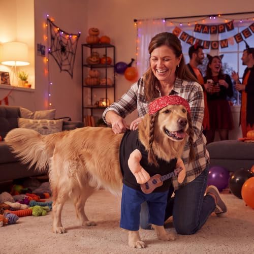 Huhumy Halloween Country Singer Dog Costume Guitar Wig Bandana for Dog, XXL - Image 5