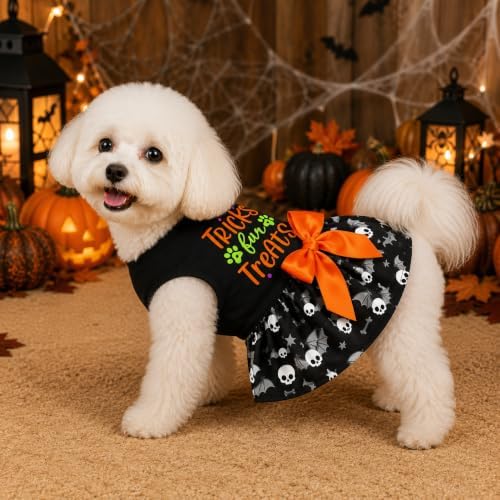 Halloween Dog Dress, Holiday Cat Cotton Outfits Skull Skirt for Small Boys and Girls Puppies Pets Doggie - Image 7