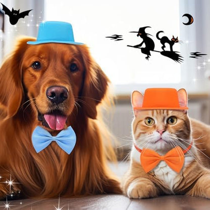 Huhumy 4 Pcs Halloween Dog Costume Blue and Orange Top Hat Accessories - Image 3