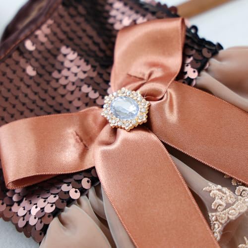 Handmade Floral Dog Dress with Bow, Princess Lace Pet Dress for Small Dogs and Cats, Lightweight Puppy Outfit L-Coco Golden X-Small - Image 4