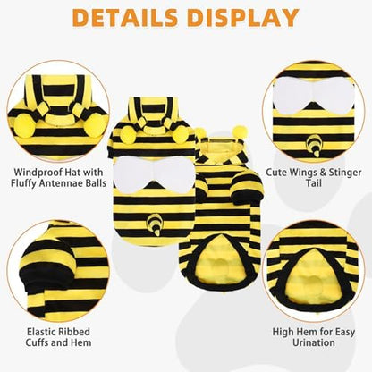 KOOLTAIL Dog Bee Costume Clothes, Fleece Funny Dog Sweater Hoodie Outfits, Pet Halloween Cosplay Cold Weather Coats with Leash Hole for Small Medium Large Dogs Pug Pitbull Corgi Puppy Gift, Yellow M - Image 5