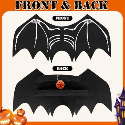 Olanrun Dog Halloween Costumes, Adjustable Dog Bat Wings Costumes for Medium Dogs with Pumpkin Bell Skeleton Print On The Back, Pet Costume Halloween Cosplay Party Dress Up, M Black - Image 5