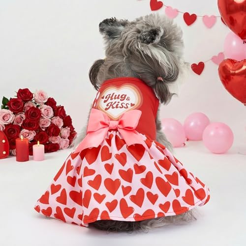 XPUDAC Valentine Dog Dress Heart Print Dog Dress for Small Dogs Girls Holiday Party Tulle Puppy Outfit Cat Apparel-XXS - Image 4