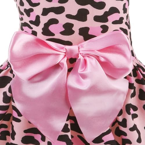 PUPTECK Fashionable Dog Dress with Bow Puppy Clothes, Pink Leopard Print S - Image 4
