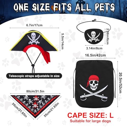 Huhumy 4 Pcs Dog Pirate Costume Hat Cape Bandana, Black, Large - Image 2