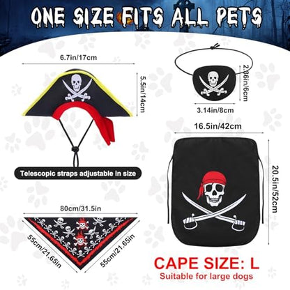 Huhumy 4 Pcs Dog Pirate Costume Hat Cape Bandana, Black, Large - Image 2