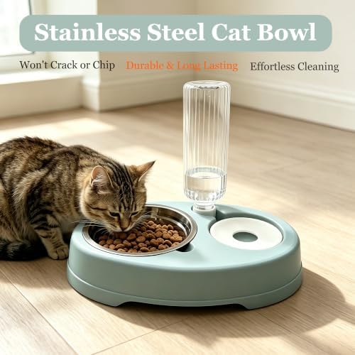 Double Dog Bowls, Cat Food & Water Bowl Set with Water Dispenser