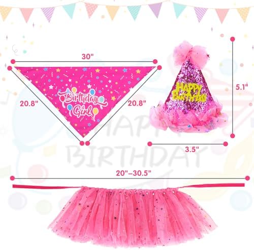SCENEREAL Dog Birthday Bandana with Hat and Dress Girl Set, Large Dog Birthday Party Supplies, Cute Tutu Skirt Outfit for Medium Big Dogs, Rose Red XL - Image 4