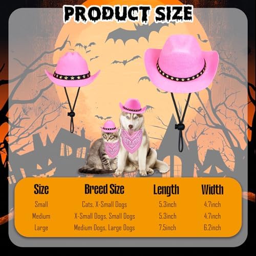 Dog Cowboy Costume, Dog Halloween Costumes Halloween Pet Dogs Cowboy Hat with Bandana Scarf for Small Medium Large Dogs Pets (Pink, Medium) - Image 3