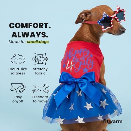 Fitwarm Happy 4th of July Dog Tulle Dress, Patriotic Dog Clothes for Small Dogs Girl, Red and White Star Pet Outfit, Red, Royal Blue, Medium - Image 6