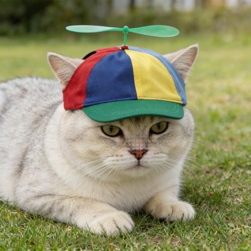 Pet Cat Dog Cute Propeller Baseball Hat Small Medium Dogs Funny Holiday Birthday Party Clown Cap Headband Adjustable Sun Beach Visor Rainbow Helicopter Hat Pet Halloween Cosplay Costume Photo Props - Image 2