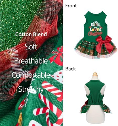 Fitwarm Just a Girl Who Loves Christmas Dog Tulle Dress, Funny Christmas Clothes for Small Dogs Girl, Holiday Pet Outfit, Red, White, Green, Yellow, Large - Image 4