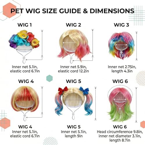 6-Piece Fun Pet Wig Set Cosplay Wigs & Costumes for Cats and Dogs - Ideal for Christmas, Pet Festivals, Halloween and Other Parties - Image 5
