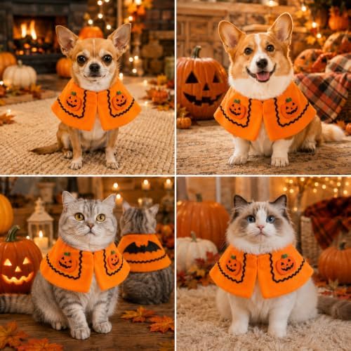 Halloween Pet Costume Pumpkin Cape for Cats & Small Dogs, Soft Plush Dog Halloween Costume, Cute Cat Clothes for Trick or Treat, Fall Festival, Holiday Party, Cosplay, Orange, Large - Image 4