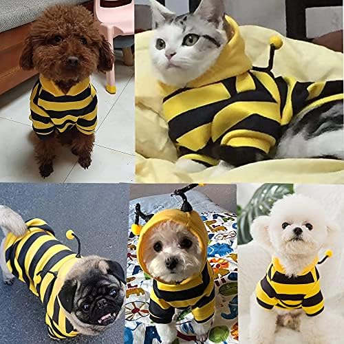 Pet Bee Halloween Costume Dog Hoodies Cat Holiday Cosplay Warm Clothes Puppy Cute Hooded Coat Christmas Outfits for Cat and Small Dogs (C, Small), Yellow - Image 6
