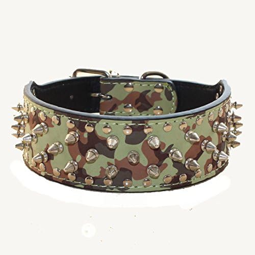 Serijoars Spiked Studded Dog Collar, PU Leather Dog Collar, Adjustable Pet Collars for Medium or Large Breed Pet (L, Camouflage)