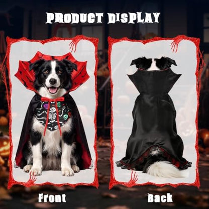 Dog Halloween Costumes with Black Bandana, Dog Vampire Cloak Cape(Red,M) - Image 4