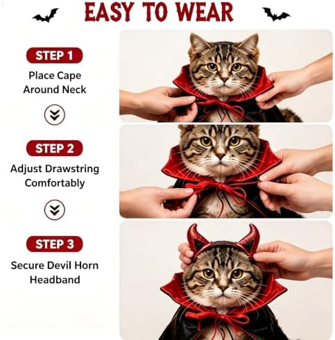 Halloween Pet Devil Costume Set for Dogs & Cats, Vampire Cape with Devil Horn Headband, Adjustable Pet Halloween Costume for Halloween Party, Photo Props (Black & Purple M) - Image 6