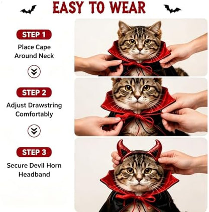 Halloween Pet Devil Costume Set for Dogs & Cats, Vampire Cape with Devil Horn Headband, Adjustable Pet Halloween Costume for Halloween Party, Photo Props (Black & Purple M) - Image 6
