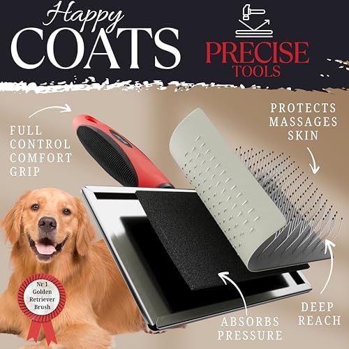 Dog Slicker Brush - Large - Protective Ball Tipped Pins Massages Pet Skin - Professional Groomer Dog Brush for Goldendoodle - Golden Retriever Brush (Large Size) - Image 4