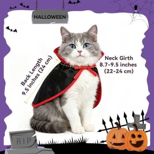 Halloween Cat Vampire Cloak Costume, Red Black Satin Cat Cape Stand Collar, Halloween Pet Cosplay Wizard Devil Outfit for Small Dogs, Kittens, Rabbits, Adjustable - Image 2