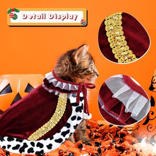 Dog Costumes for Small Medium Dogs Fur Velvet Cat Cape Pet Cloak Halloween Christmas Prince Princess Cosplay Clothes (Red, Small Medium) - Image 3