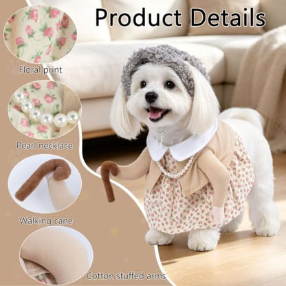 DELIFUR Dog Old Lady Costume Funny Grandma Dress Up for Halloween, Small - Image 2