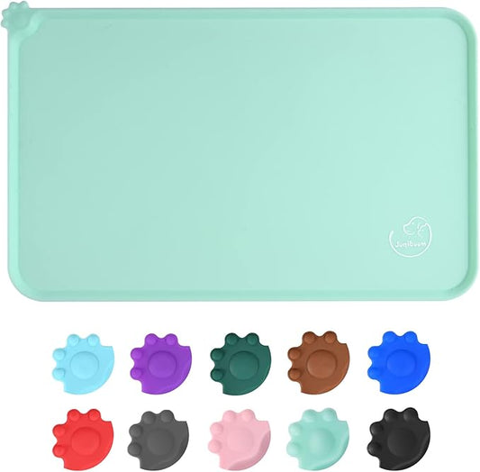 Silicone Waterproof Dog Cat Pet Feeding Mats, Non Slip, Easy Clean Pet Dog Cat Bowl Mats Placemat (28" x 24") Green