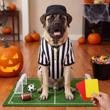Halloween Large Dog Referee Costume Set with Shirt Cap Whistle Cards, XXL - Image 4