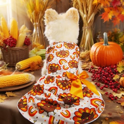 Thanksgiving Turkey Dog Dress, Cute Fall Holiday Pet Outfit for Small and Medium Dogs Autumn Harvest Costume for Puppy Girls and Boys - Image 7