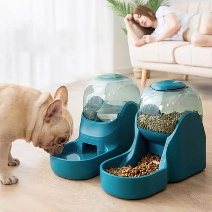 Dog & Cat Feeder + Waterer Set,Automatic Pet Feeder 2 in 1 Cat & Dog Food Water Dispensers, Cats and Dogs Food Feeder and Water Dispenser 3.9L for Small, Medium, & Large Pets (Dark Green)