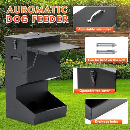 Willinglong 2 Pcs Automatic Dog Feeder with Lid 25 Lbs Capacity Outdoor Dog Feeder Hanging Self Feeding Pet Food Dispenser Pet Food Feeders for Large Dogs Large Breed
