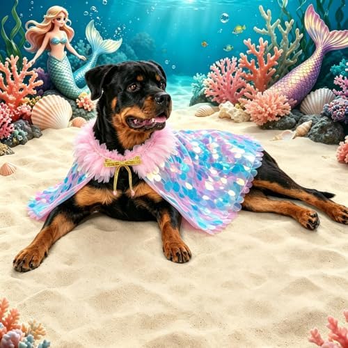 Mermaid Pet Cape Halloween Costumes for Large Dogs Holiday Outfit - Image 6