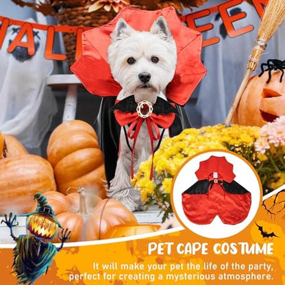 Dog Halloween Costume Cape Vampire Cloak with Bow Tie (Red, SM) - Image 2