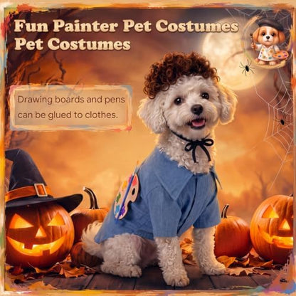 Dansydaisy 4 Pcs Halloween Dog Costume, Puppy 80s Painter Artist Outfit, L - Image 4